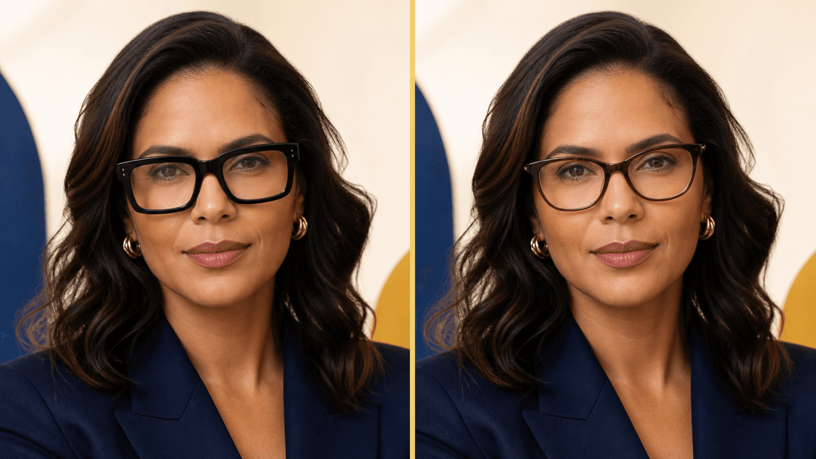 Antes e depois de uma escolha de armação: uma peça pesada e outra harmônica